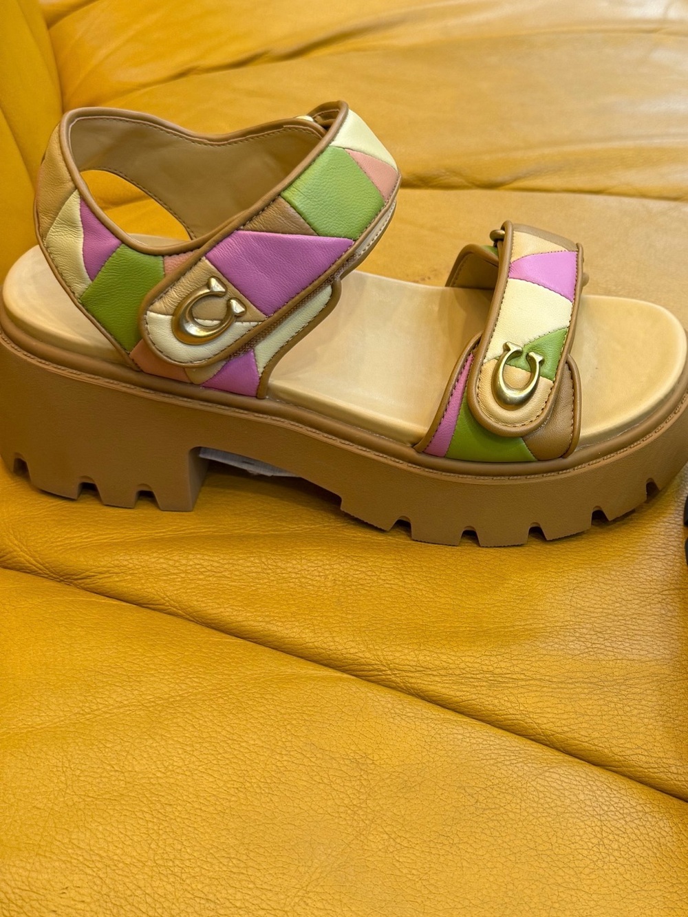 Coach Colorblock Platform Sandal in Pink, Green & Cream